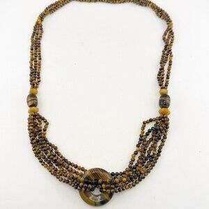 Jay King Necklace Tigers Eye Multi Strand Long Sterling Silver Round Pendant 925